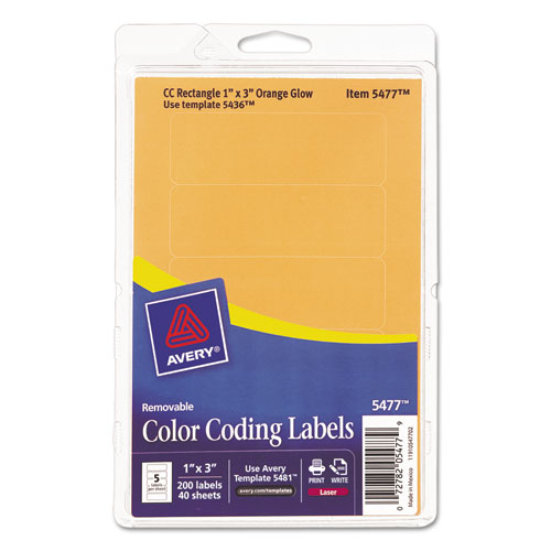 Avery® Printable Removable ColorCoding Labels, 1 x 3, Neon Orange, 200