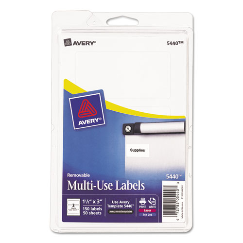 Removable Multi-Use Labels, Inkjet/Laser Printers, 1.5 x 3, White, 3/Sheet, 50 Sheets/Pack, (5440)
