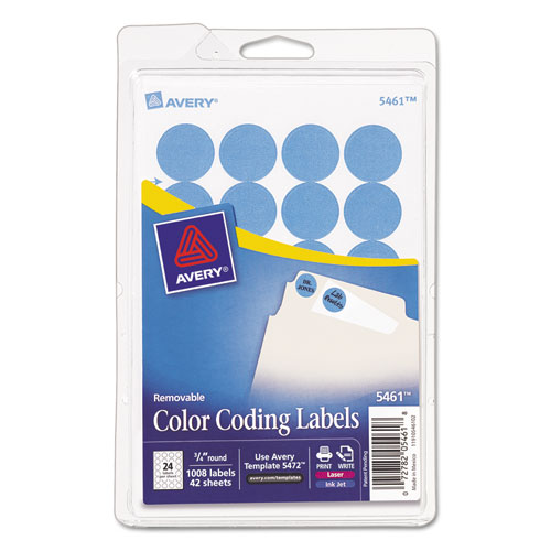 Avery® Printable Removable ColorCoding Labels, 3/4" dia, Light Blue, 1008/Pack National