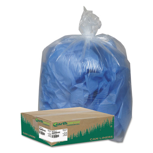 Image of Earthsense® Commercial Linear Low Density Clear Recycled Can Liners, 60 Gal, 1.5 Mil, 38" X 58", Clear,10 Bags/Roll, 10 Rolls/Carton