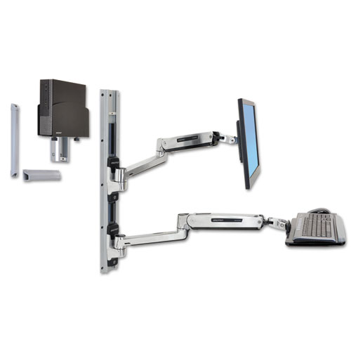 Lx Sit-Stand Wall Mount System, Small Cpu Holder, Polished Aluminum/black