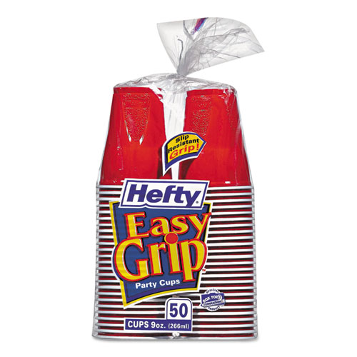 Image of Hefty® Easy Grip Disposable Plastic Party Cups, 9 Oz, Red, 50/Pack, 12 Packs/Carton