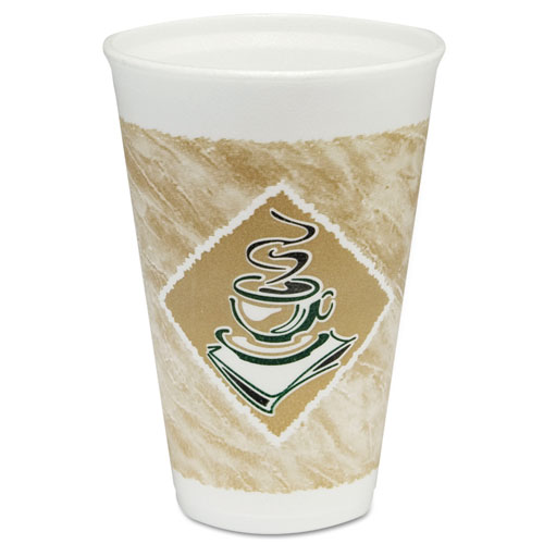 Cafe G Foam Hot/cold Cups, 16oz, White W/brown & Green, 1000/carton