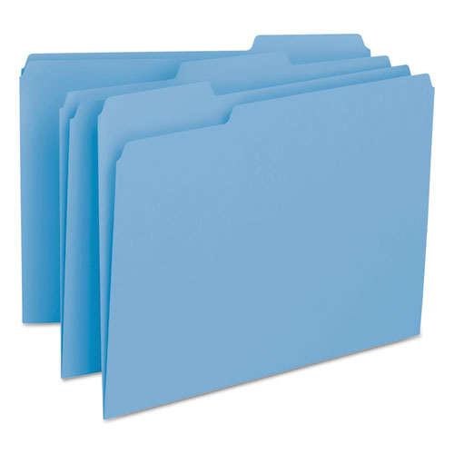 Interior File Folders, 1/3-Cut Tabs: Assorted, Letter Size, 0.75" Expansion, Blue, 100/Box