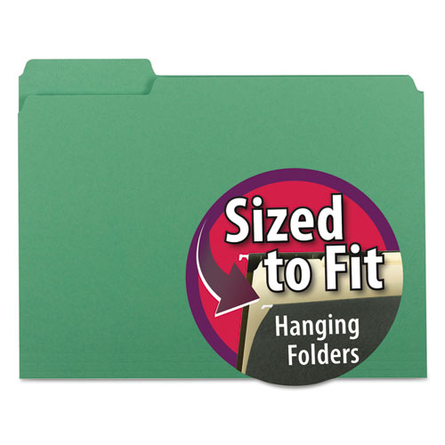 Smead™ Interior File Folders, 1/3-Cut Tabs: Assorted, Letter Size, 0.75" Expansion, Green, 100/Box