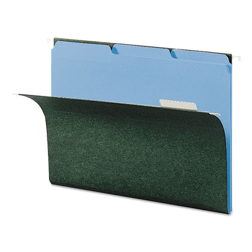 Interior File Folders, 1/3-Cut Tabs: Assorted, Letter Size, 0.75" Expansion, Blue, 100/Box