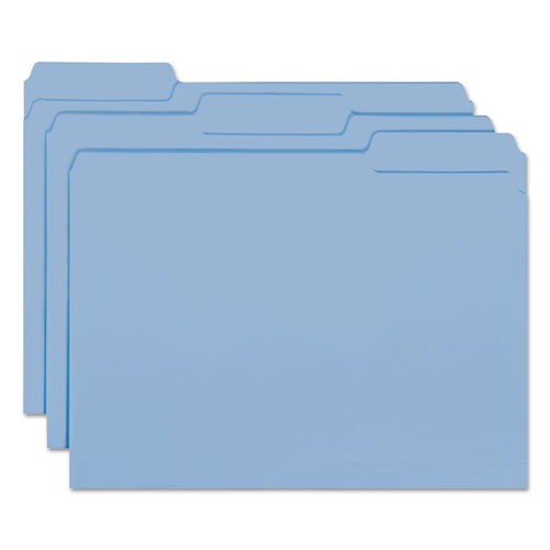 Image of Smead™ Interior File Folders, 1/3-Cut Tabs: Assorted, Letter Size, 0.75" Expansion, Blue, 100/Box