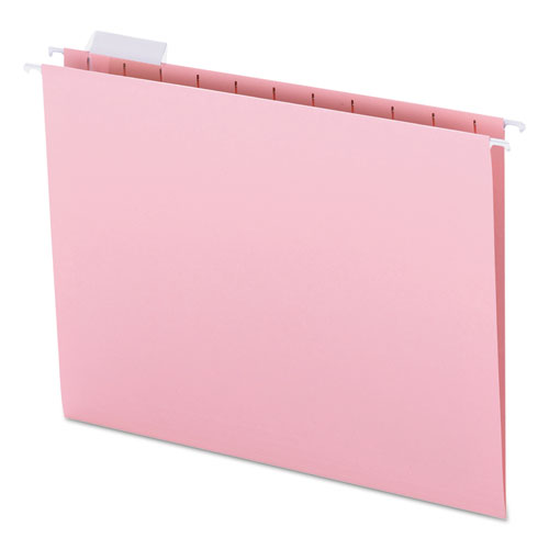 Colored Hanging File Folders, Letter Size, 1/5-Cut Tab, Pink, 25/Box