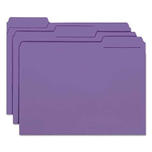 Smead™ Interior File Folders, 1/3-Cut Tabs: Assorted, Letter Size, 0.75" Expansion, Purple, 100/Box