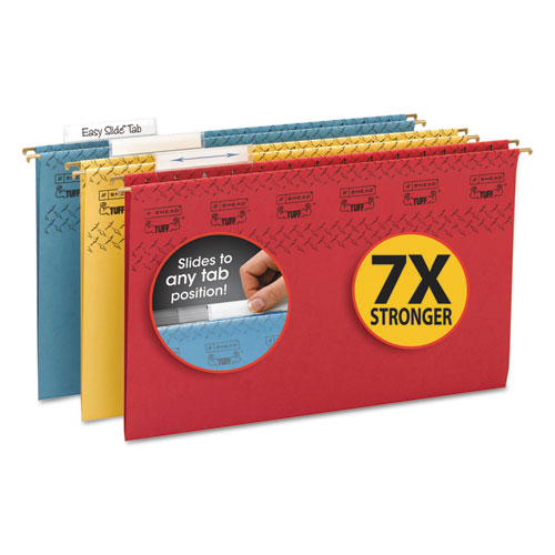 TUFF Hanging Folders with Easy Slide Tab, Legal Size, 1/3-Cut Tab, Assorted, 15/Box | by Plexsupply