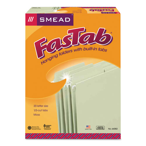 FasTab Hanging Folders, Letter Size, 1/3-Cut Tab, Moss, 20/Box