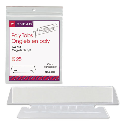 Poly Index Tabs and Inserts For Hanging File Folders, 1/3-Cut Tabs, White/Clear, 3.5" Wide, 25/Pack | by Plexsupply
