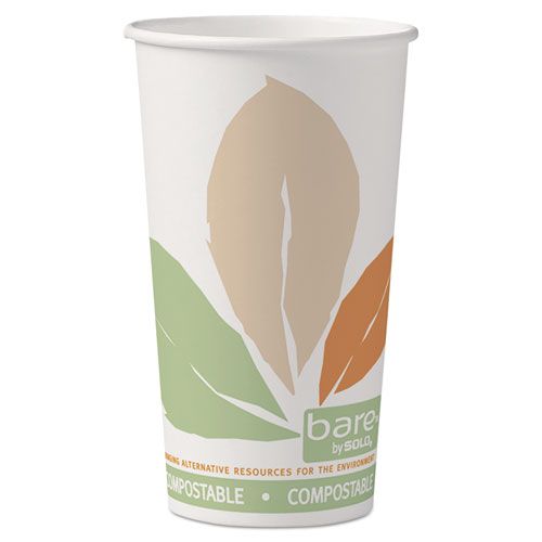 Bare By Solo Eco-Forward Pla Paper Hot Cups, 20oz,leaf Design,40/bag,15 Bags/ct