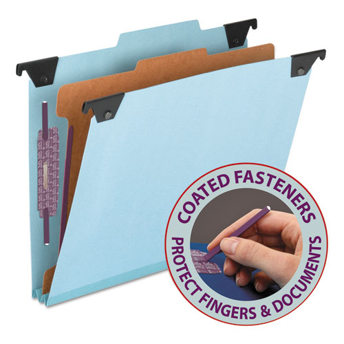 FasTab Hanging Pressboard Classification Folders, Letter Size, 1 Divider, Blue