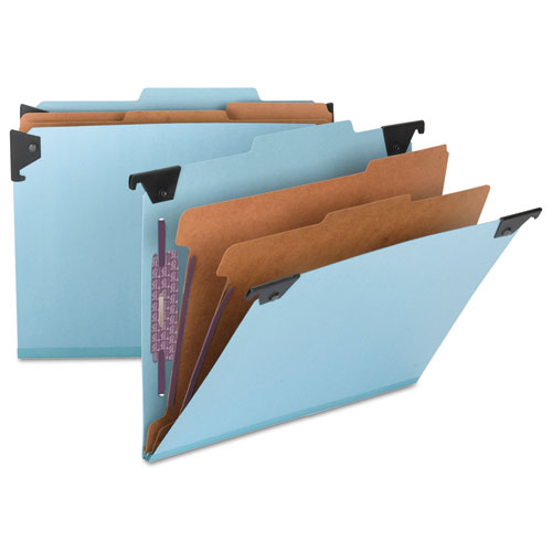 FasTab Hanging Pressboard Classification Folders, Letter Size, 2 Dividers, Blue