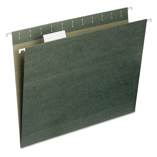 100% Recycled Hanging File Folders, Letter Size, 1/5-Cut Tab, Standard Green, 25/Box
