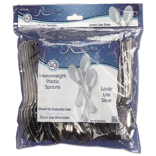 Image of Reflections Heavyweight Plastic Utensils, Spoon, Silver, 6.25", 40/Pack, 8 Packs/Carton
