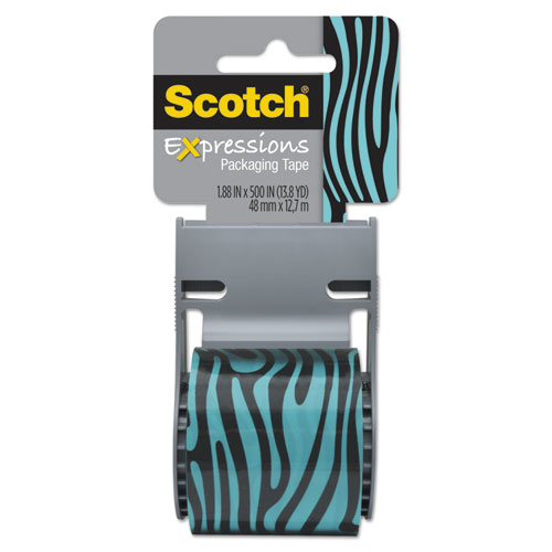 Scotch® Expressions Packaging Tape, 1.88" x 500", Black/White Zebra Pattern