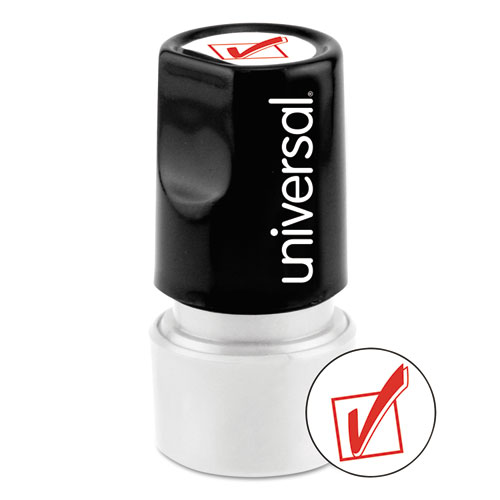Universal® Round Message Stamp, Check Mark, Pre-Inked/Re-Inkable, Red