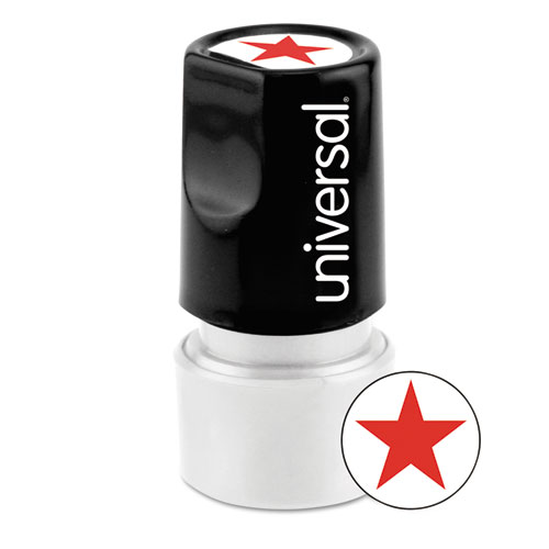 Universal® Round Message Stamp, Star, Pre-Inked/Re-Inkable, Red