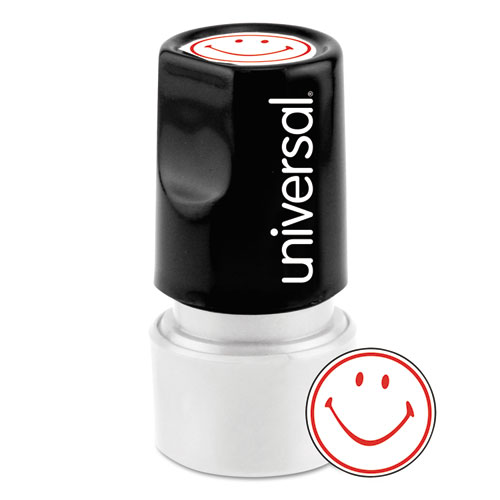 Image of Universal® Round Message Stamp, Smiley Face, Pre-Inked/Re-Inkable, Red