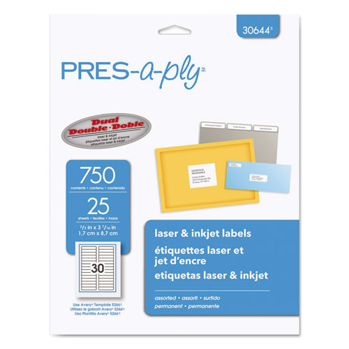 LABELS, 0.66 X 3.44, WHITE, 30/SHEET, 25 SHEETS/PACK