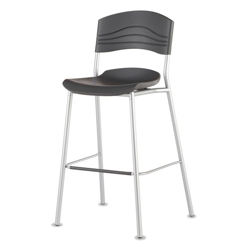 Image of Iceberg Cafeworks Stool, Supports Up To 225 Lb, 30" Seat Height, Graphite Seat, Graphite Back, Silver Base