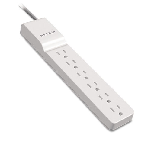 Image of Home/Office Surge Protector, 6 AC Outlets, 4 ft Cord, 720 J, White