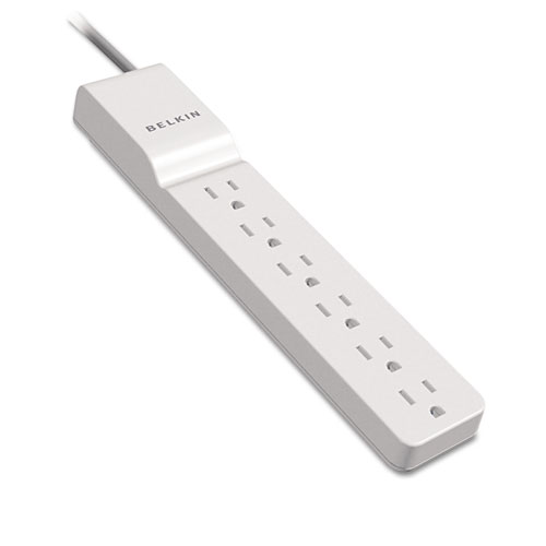 Home/Office Surge Protector, 6 AC Outlets, 4 ft Cord, 720 J, White