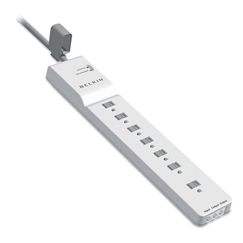 Home/Office Surge Protector, 7 Outlets, 12 ft Cord, 2160 Joules, White | by Plexsupply