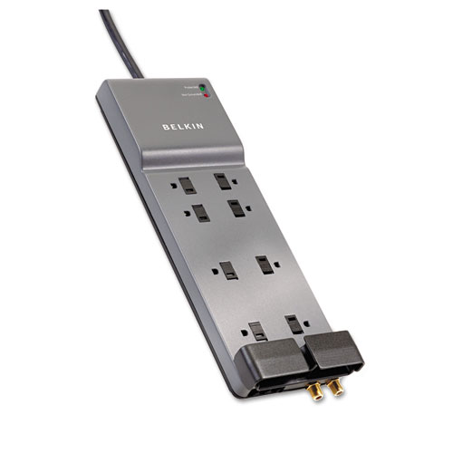Belkin® Home/Office Surge Protector, 8 Outlets, 12 ft Cord, 3390 Joules, Dark Gray
