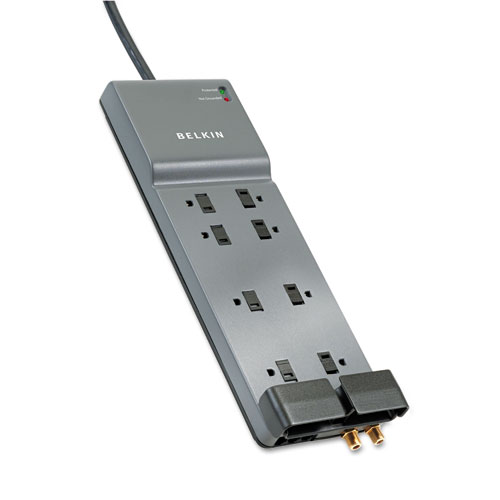 Image of Home/Office Surge Protector, 8 AC Outlets, 12 ft Cord, 3,390 J, Dark Gray