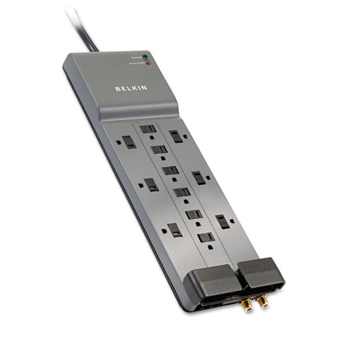 Image of Professional Series SurgeMaster Surge Protector, 12 AC Outlets, 8 ft Cord, 3,780 J, Dark Gray