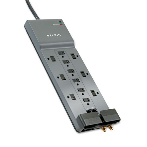 Image of Professional Series SurgeMaster Surge Protector, 12 AC Outlets, 10 ft Cord, 3,996 J, Dark Gray