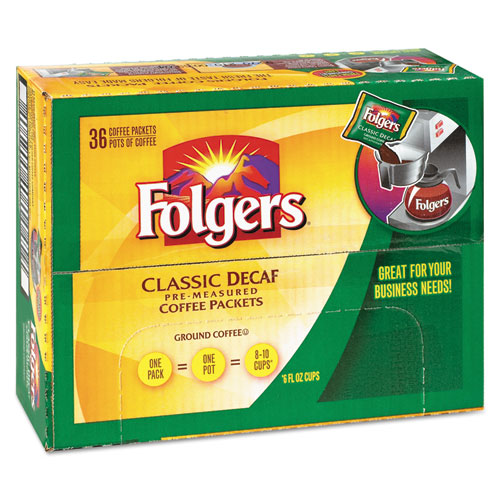 Folgers® Coffee, Classic Roast, Decaf, 0.9 oz Bag, 36/Carton