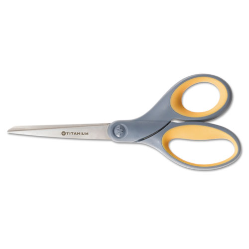 5110016296580 SKILCRAFT Westcott Titanium Bonded Scissors, 7" Long, 3.25" Cut Length, Gray/Yellow Straight Handle