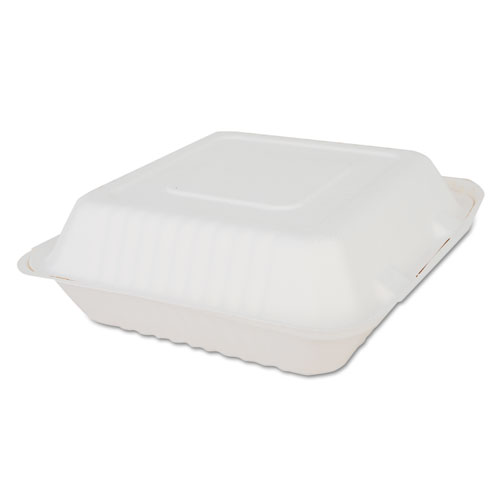 Champware Molded-Fiber Clamshell Containers, 9w X 9d X 3h, White, 200/carton