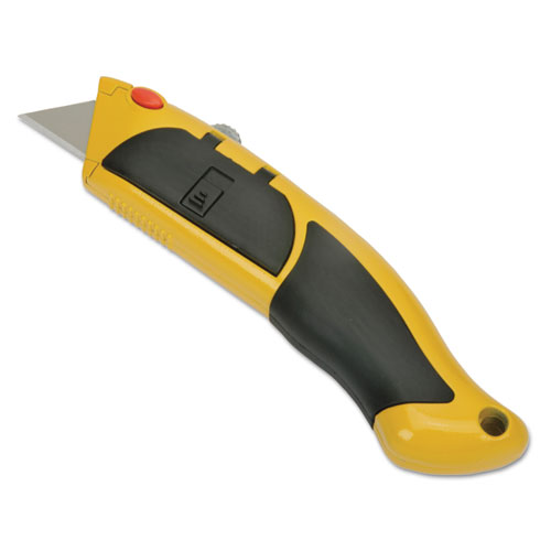 5110016217915 SKILCRAFT Utility Knife with Cushion Grip Handle, 2pt Blade, 7" Metal/Rubber Handle, Yellow/Black