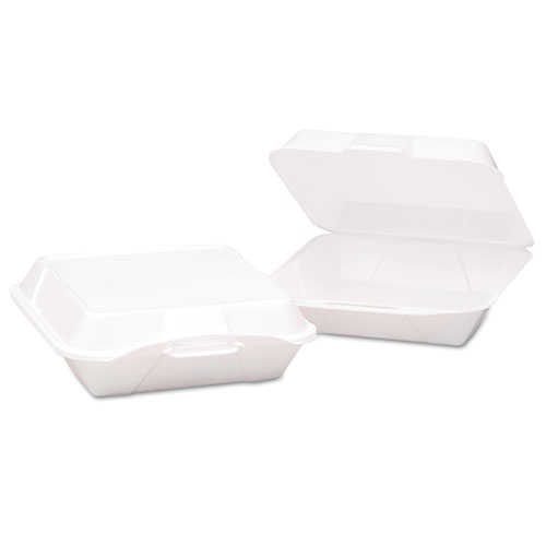 Hinged-Lid Foam Carryout Containers, 9.19x6 1/2x3, White, Vented, 100/bag, 2/ct