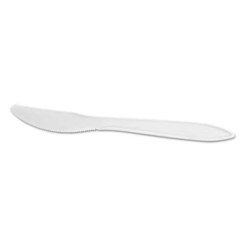 GEN Wrapped Cutlery, 6.25" Knife, Mediumweight, Polypropylene, White, 1,000/Carton
