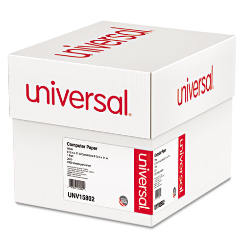 Image of Universal® Printout Paper, 1-Part, 0.5" Standard Perforation, 20 Lb Bond Weight, 9.5 X 11, White, 2,400/Carton