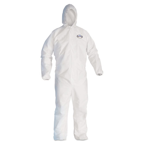 KleenGuard™ A30 Elastic Back and Cuff Hooded Coveralls, Large, White, 25/Carton