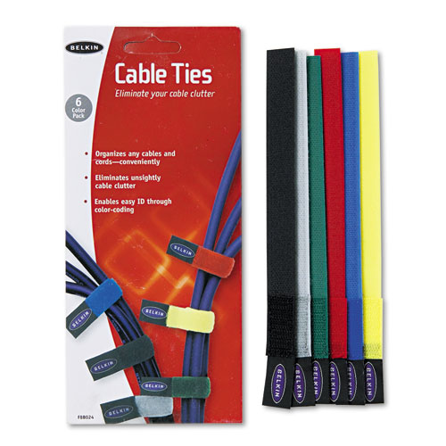 Belkin® Multicolored Cable Ties, 6/Pack