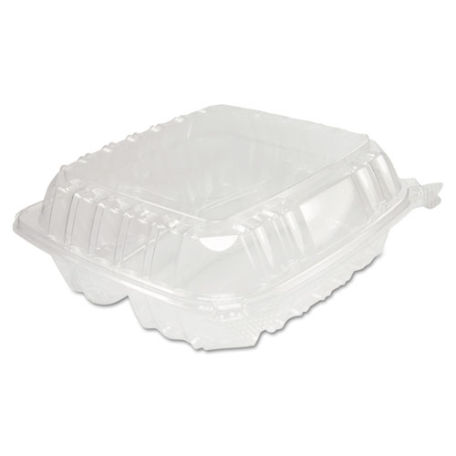 ClearSeal Hinged-Lid Plastic Containers, 8.25 x 8.25 x 3, Clear, 125/Pack, 2 Packs/Carton