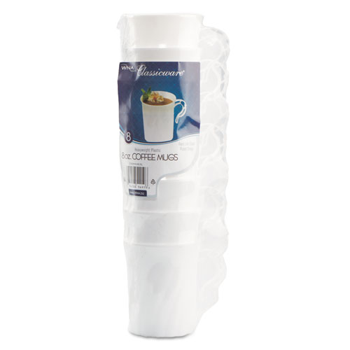 WNA Classicware Plastic Coffee Mugs, 8 oz, White, 8 Pack, 24 Packs/Carton