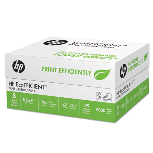 HP EcoFFICIENT Paper, 92 Brightness, 16lb, 8 1/2 x 11, White, 5000 Sheets/Carton