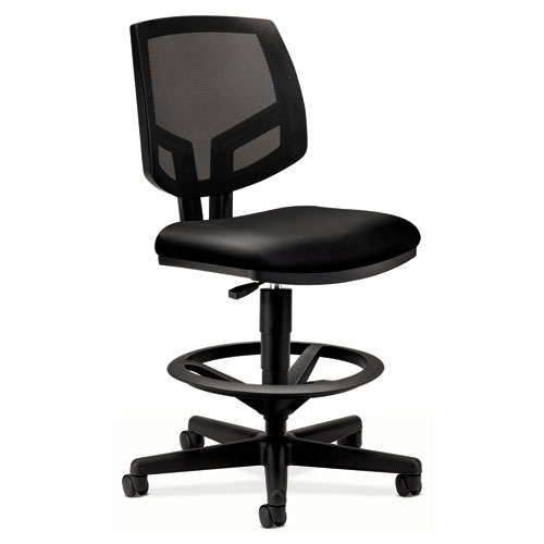 Image of Volt Series Mesh Back Adjustable Leather Task Stool, Supports Up to 250 lb, 22.88" to 32.38" Seat Height, Black