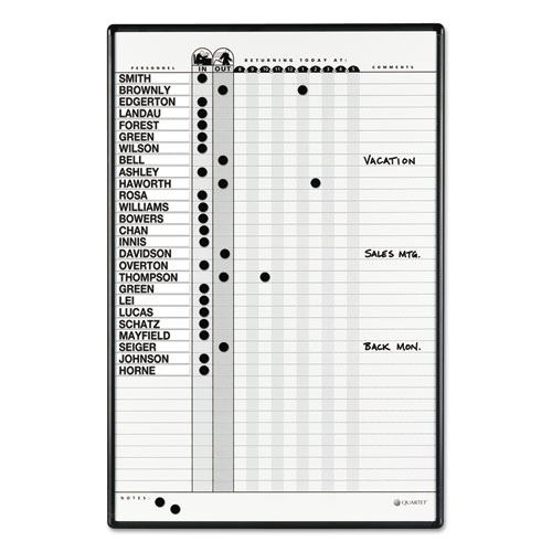 Magnetic Employee In/Out Board, Porcelain, 24 x 36, Gray/Black Aluminum Frame | by Plexsupply