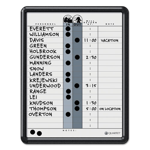 Employee In/Out Board, Porcelain, 11 x 14, Gray, Black Plastic Frame | by Plexsupply