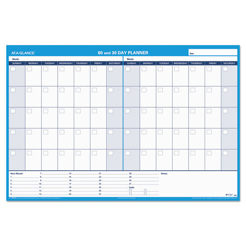 Image of 30/60-Day Undated Horizontal Erasable Wall Planner, 48 x 32, White/Blue Sheets, Undated